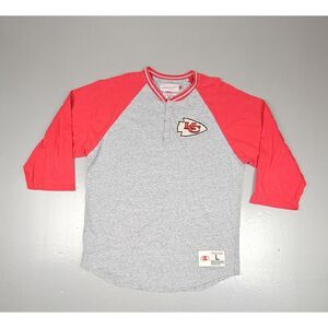 Mitchell & Ness Kansas City Chiefs Shirt Mens L. NFL 3/4 Sleeve‎ Raglan Henley
